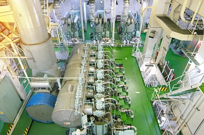 The engine room on the bulk cargo big ship.